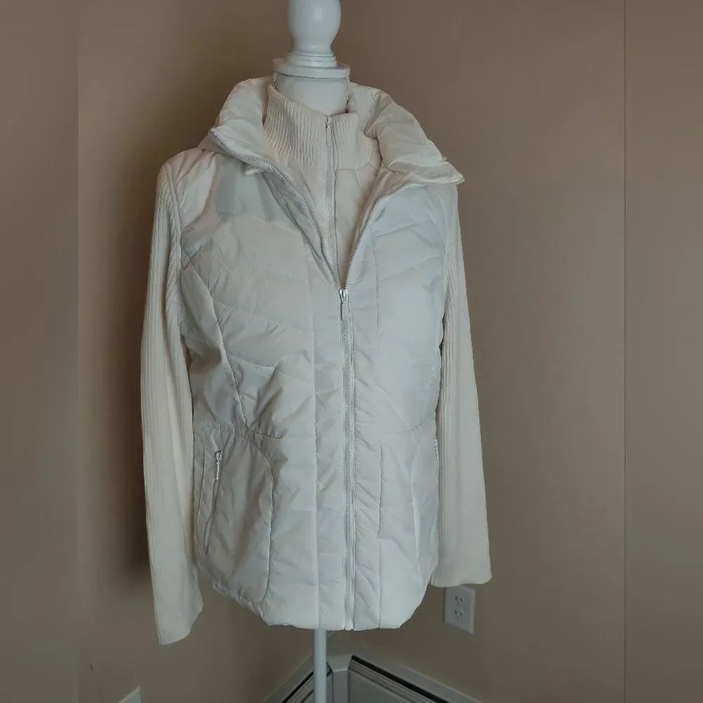 NWT Coldwater Creek Jacket Double Zip Ribbed Sweater Sleeves Coat Ivory MEDIUM
